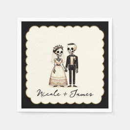Cartoon Skelettbrücke + Groom Whimsical Wedding Serviette