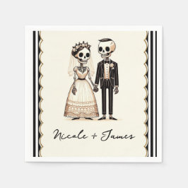 Cartoon Skelettbrücke + Groom Whimsical Wedding Serviette