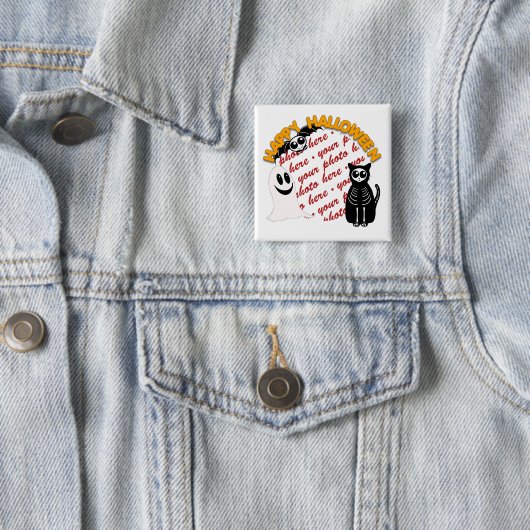 Cartoon Skelettkat, Bat & Ghost Foto Rahmen Button (Beispiel)