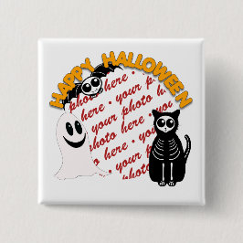 Cartoon Skelettkat, Bat & Ghost Foto Rahmen Button