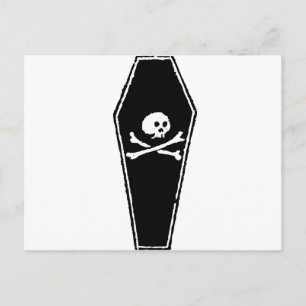 Cartoon Skull and Cross Bones in Coffin by Chillee Postkarte