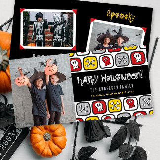 Cartoon Skulls & Bones Kid's Happy Halloween Foto Feiertagskarte