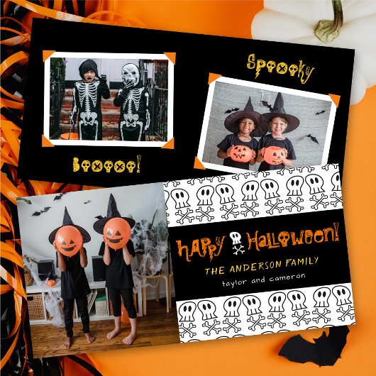 Cartoon Skulls & Bones Kid's Happy Halloween Foto Karte
