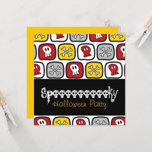 Cartoon Skulls & Bones Spaß Kid's Halloween-Party Einladung (Vorderseite/Rückseite Beispiel)