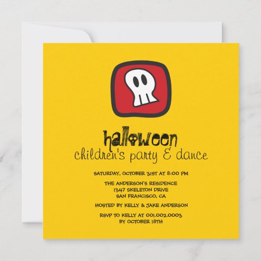 Cartoon Skulls & Bones Spaß Kid's Halloween-Party Einladung (Rückseite)