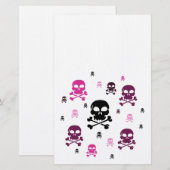 Cartoon Skulls Collage - Rosa Briefpapier (Vorne/Hinten)