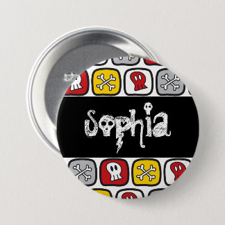 Cartoon Skulls & Knochen Halloween-Party Name Tag Button