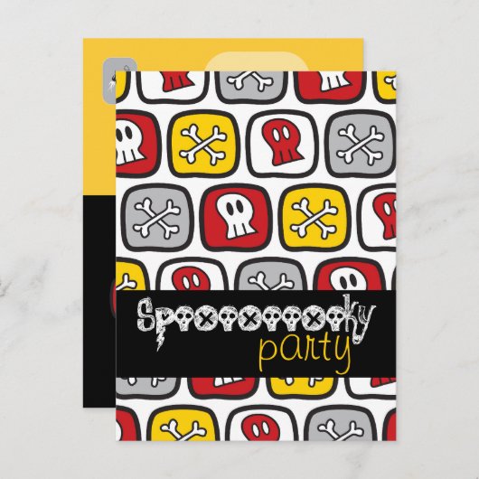 Cartoon Skulls & Knochen Muster Halloween-Party Einladungspostkarte (Vorne/Hinten)