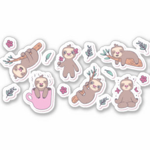 CARTOON SLOTH TIERE NIEDLICHE KRANKHEITEN SET AUFKLEBER