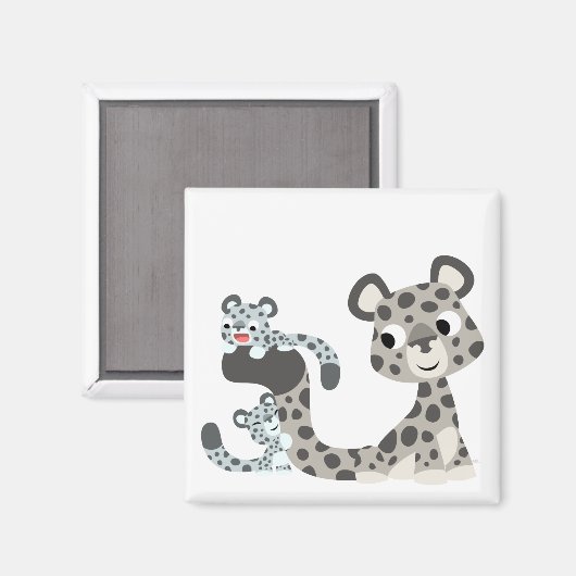 Cartoon Snow Leopard und Cubs Magnet (Vorderseite/Rückseite)