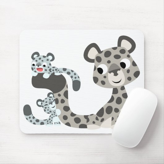 Cartoon Snow Leopard und Cubs Mousepad (Mit Mouse)