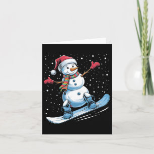 Cartoon Snowboarden Snowman mit Weihnachtsmannmütz Karte