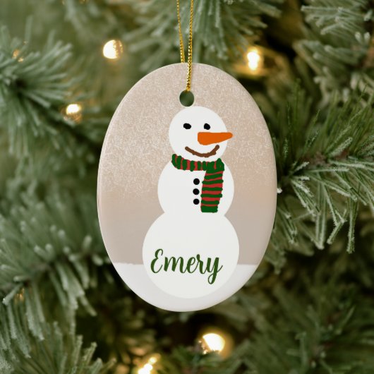 Cartoon Snowman (Anpassbarer Name) Keramik Ornament (Baum)