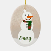 Cartoon Snowman (Anpassbarer Name) Keramik Ornament (Vorne)