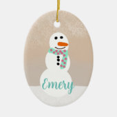 Cartoon Snowman (Anpassbarer Name) Keramik Ornament (Vorne)