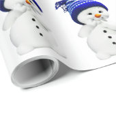 Cartoon Snowman in Blue & White Wool Hat Wrapping Geschenkpapier (Rolleneckpunkt)