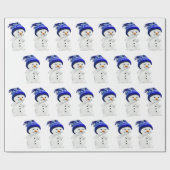 Cartoon Snowman in Blue & White Wool Hat Wrapping Geschenkpapier (Flach)
