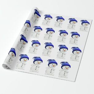 Cartoon Snowman in Blue & White Wool Hat Wrapping Geschenkpapier