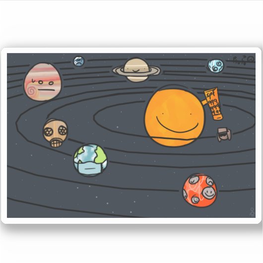 Cartoon Solar System Matte 3" x 3" Aufkleber (Vorderseite)