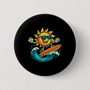 Cartoon-Sonne-Surfing-Sommerstrand-Wellen-Kunst Button