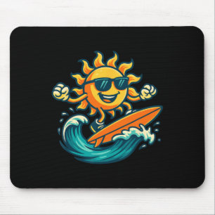 Cartoon-Sonne-Surfing-Sommerstrand-Wellen-Kunst Mousepad
