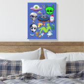 Cartoon Space Außerirdischen Grays UFO Art Collage Leinwanddruck (Insitu (Schlafzimmer))