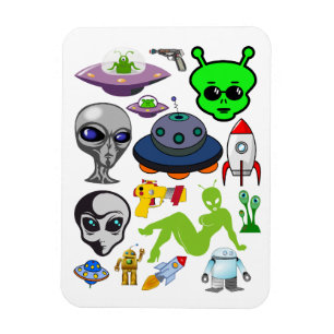 Cartoon Space Außerirdischen Grays UFO Art Collage Magnet