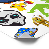 Cartoon Space Außerirdischen Grays UFO Art Collage Poster (Ecke)