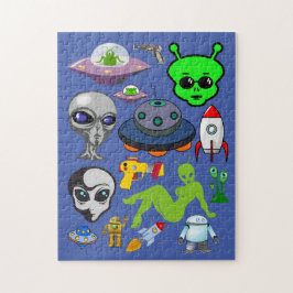Cartoon Space Außerirdischen Grays UFO Art Collage Puzzle