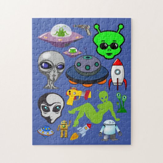 Cartoon Space Außerirdischen Grays UFO Art Collage Puzzle (Vertikal)