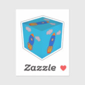 Cartoon Space Rocket Fliegen und Blue Sky Cube Aufkleber (Blatt)
