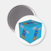 Cartoon Space Rocket Fliegen und Blue Sky Cube Magnet (Vorderseite/Rückseite)