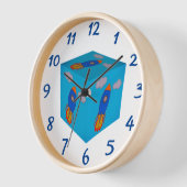Cartoon Space Rocket Fliegen und Blue Sky Cube Uhr (Winkel)