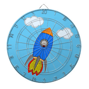 Cartoon Space Rocket in Blue Sky Dartscheibe