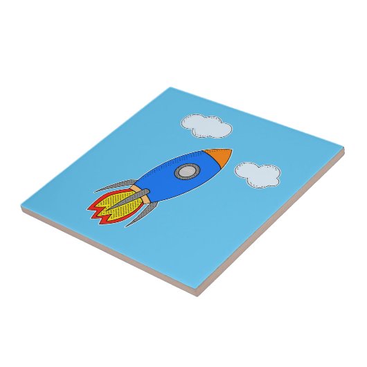 Cartoon Space Rocket in Blue Sky Fliese (Seite)