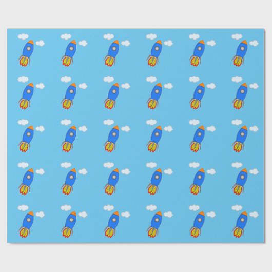 Cartoon Space Rocket in Blue Sky Geschenkpapier (Flach)