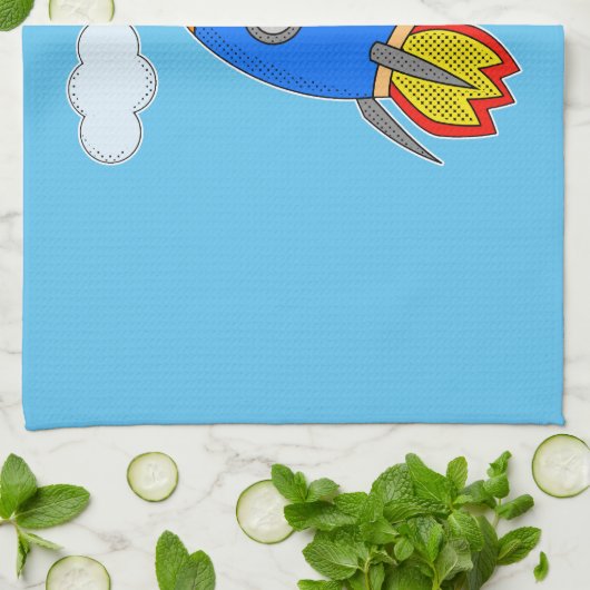 Cartoon Space Rocket in Blue Sky Handtuch (Gefaltet)