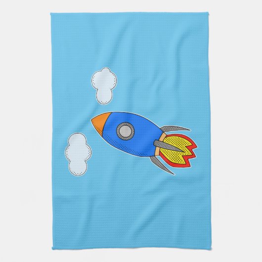 Cartoon Space Rocket in Blue Sky Handtuch (Vertikal)