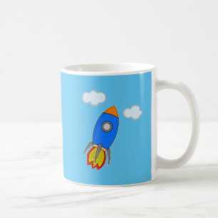 Cartoon Space Rocket in Blue Sky Kaffeetasse