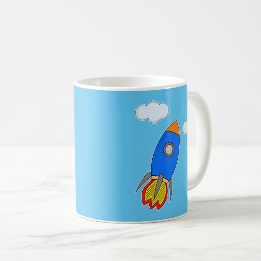 Cartoon Space Rocket in Blue Sky Kaffeetasse (VorderseiteRechts)