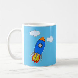 Cartoon Space Rocket in Blue Sky Kaffeetasse