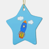 Cartoon Space Rocket in Blue Sky Keramik Ornament (Links)