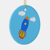 Cartoon Space Rocket in Blue Sky Keramik Ornament (Rechts)