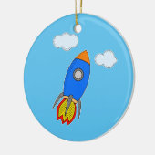 Cartoon Space Rocket in Blue Sky Keramik Ornament (Links)