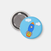 Cartoon Space Rocket in Blue Sky Magnet (Vorderseite/Rückseite)