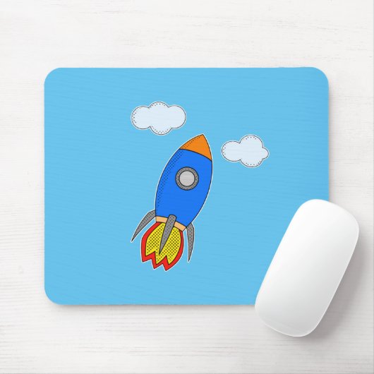 Cartoon Space Rocket in Blue Sky Mousepad (Mit Mouse)