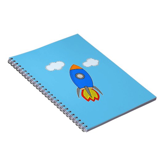 Cartoon Space Rocket in Blue Sky Notizblock (Rechte Seite)