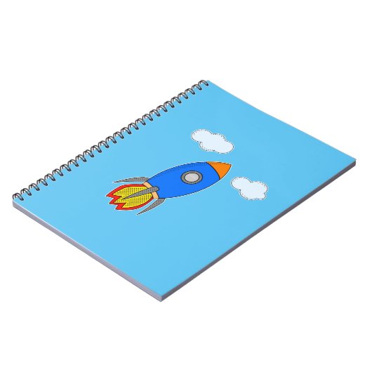 Cartoon Space Rocket in Blue Sky Notizblock (Linke Seite)