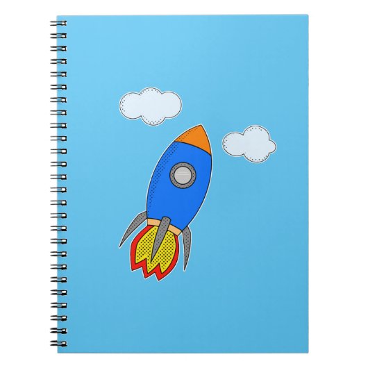 Cartoon Space Rocket in Blue Sky Notizblock (Vorderseite)