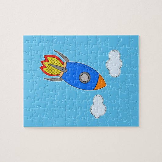 Cartoon Space Rocket in Blue Sky Puzzle (Horizontal)